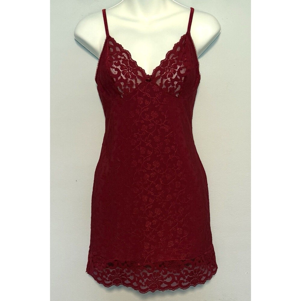 Arianne Lingerie Babydoll Chemise Slip Dress Sz Large Red Lace Y2K Sexy